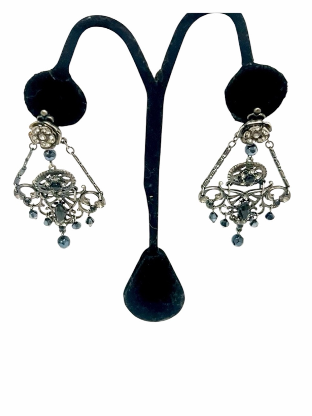 Vintage Black Onyx Chandelier Dangle Earrings